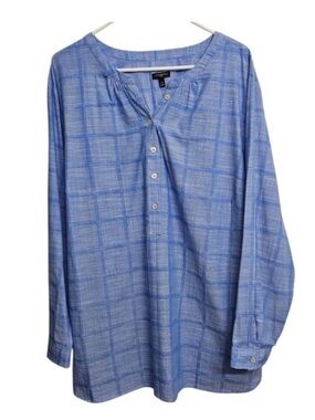 Talbots Blue Plaid Henley Tunic